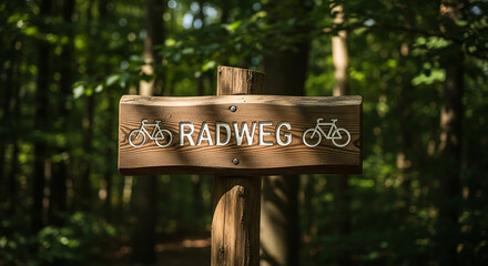 Radweg Sign in the Forest A Scenic Cycling Path Adventure