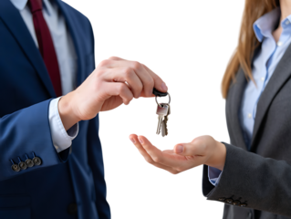Handing over keys isolated on transparent background