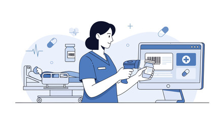 Hospital Nurse Scanning Medication for Patient With Modern Technology and Healthcare