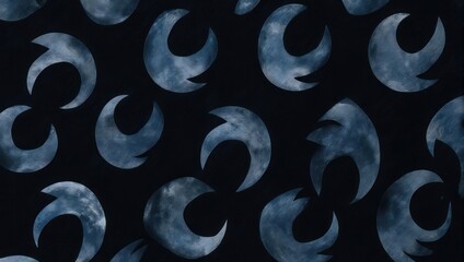 Abstract Crescent Moon Pattern Dark Blue Watercolor Texture.