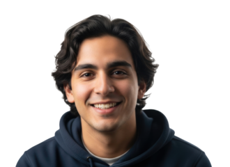 Young man smiling wearing hoodie transparent background cutout png