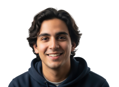 Young man smiling wearing hoodie transparent background cutout png - Powered by Adobe