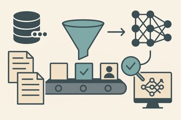 Data processing flow diagram illustrating information filtering analysis with a focus on efficiency productivity and machine learning integration