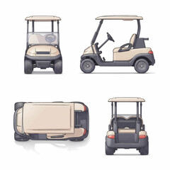 Beige Golf Cart Multiple Views Set Isolated on White Background for Transport Design © Nofriyan