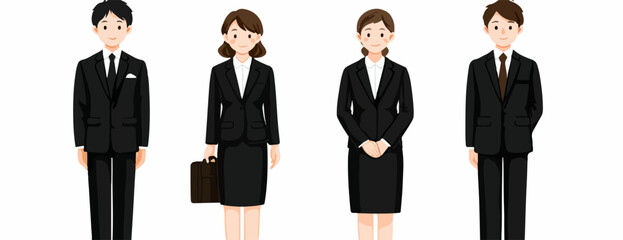 Grupo de j&oacute;venes japoneses con traje de negocios formal negro para entrevista o trabajo