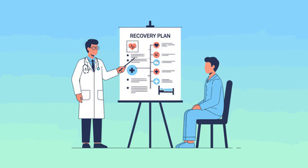 Medical Professional Presenting the Details Of Recovery Plan to the Patient For His Health Wellbeing