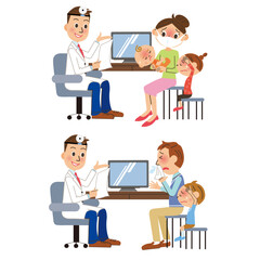 治療室で病気の診断をしてもらう親子