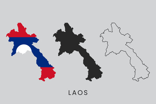Laos Map Silhouette Collection with Flag Design &ndash; Vector of Lao PDR Country Outline