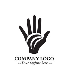 Obraz premium Minimalist Black Hand Logo Symbol on White Background in Clean Modern Silhouette Style