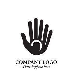 Obraz premium Minimalist Black Hand Logo Symbol on White Background in Clean Modern Silhouette Style