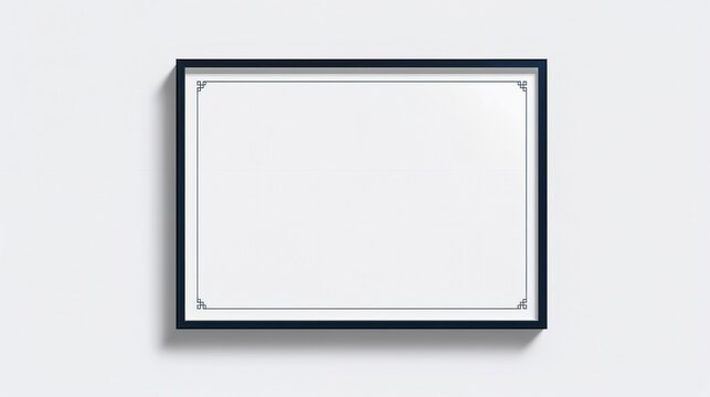 A framed blank white space hangs on a white wall, offering room for creativity and customization.