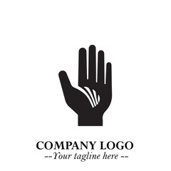 Obraz premium Minimalist Black Hand Logo Symbol on White Background in Clean Modern Silhouette Style