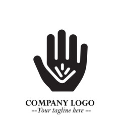 Obraz premium Minimalist Black Hand Logo Symbol on White Background in Clean Modern Silhouette Style