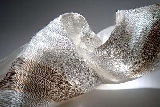 Abstract Metallic Sculpture with Textured Surface on a Gradient White Background Displaying Elegant Forms and Reflections