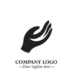 Obraz premium Minimalist Black Hand Logo Symbol on White Background in Clean Modern Silhouette Style