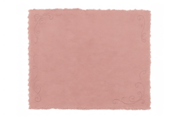 Vintage pink paper with decorative scrollwork border, blank antique texture for greeting cards or invitations, transparent background