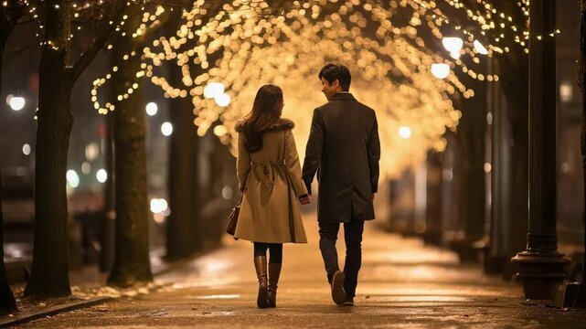 冬の夜のデート、日本人のカップルの動画