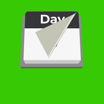 A simple animated graphic depicting a flip calendar page turning to reveal the number two and the letters ay on a bright green background representing a concept or date