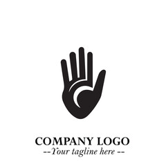 Obraz premium Minimalist Black Hand Logo Symbol on White Background in Clean Modern Silhouette Style