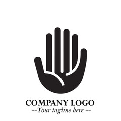 Obraz premium Minimalist Black Hand Logo Symbol on White Background in Clean Modern Silhouette Style