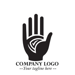 Minimalist Black Hand Logo Symbol on White Background in Clean Modern Silhouette Style