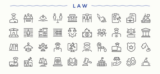 Law icon set. Support ui icons set in a thin style. Outline icons collection. Support line icon set. Vector collections.