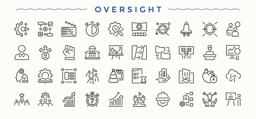 Oversight icon collection. Pack of team, resource, teamwork, worker. Recruit vector line icon set. Isolated icons. Editable stroke. Vector illustration.
