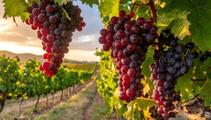 Vineyard Vista - Ripe Grapes in the Golden Hour.