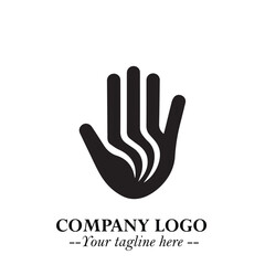 Minimalist Black Hand Logo Symbol on White Background in Clean Modern Silhouette Style