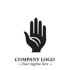 Obraz premium Minimalist Black Hand Logo Symbol on White Background in Clean Modern Silhouette Style