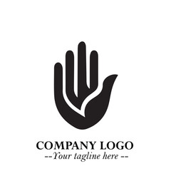 Minimalist Black Hand Logo Symbol on White Background in Clean Modern Silhouette Style
