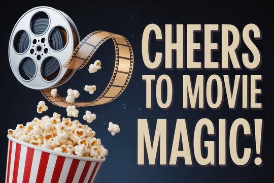 Celebrating cinematic adventures with popcorn and film reels in vibrant design. National Popcorn Day - Powered by Adobe