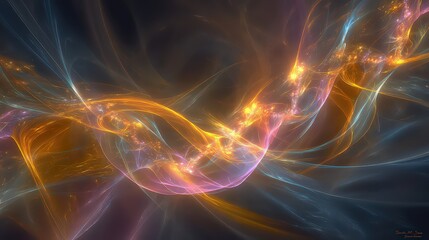 Abstract Swirling Iridescent Energy Flows with Dazzling Light and Shimmering Particles in a Dark Background Creating a Celestial Nebula Effect