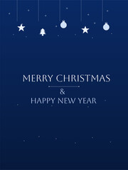 Christmas Greeting Card with White Ornaments on Dark Blue background