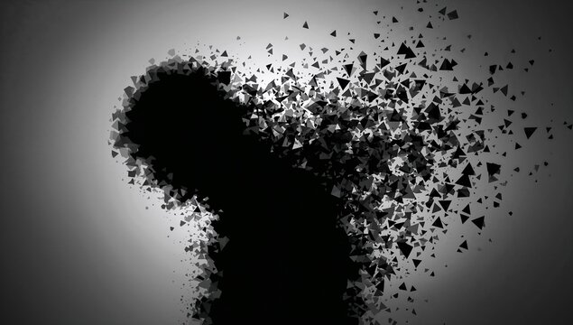 Fragmented Silhouette of a Human Figure Made of Sharp Triangles