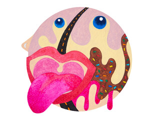 happy feeling happiness face mind health heal mental spiritual positive joy symbol psychology therapy art design illustration watercolor painting cartoon chocolate strawberry cake dessert expression