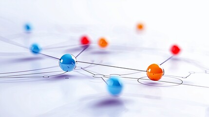 A visual representation of a network with interconnected colorful spheres and lines, symbolizing data flow and communication.