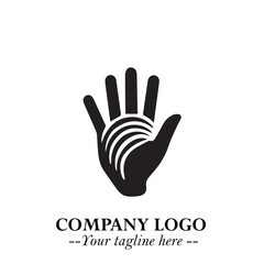 Minimalist Black Hand Logo Symbol on White Background in Clean Modern Silhouette Style