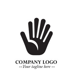 Minimalist Black Hand Logo Symbol on White Background in Clean Modern Silhouette Style
