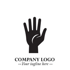 Fototapeta premium Minimalist Black Hand Logo Symbol on White Background in Clean Modern Silhouette Style