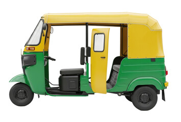 Green and yellow auto rickshaw transparent background cutout png