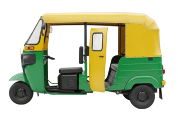 Green and yellow auto rickshaw transparent background cutout png