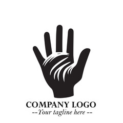 Fototapeta premium Minimalist Black Hand Logo Symbol on White Background in Clean Modern Silhouette Style