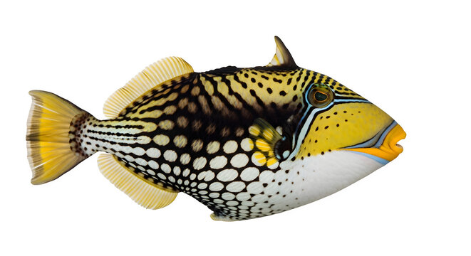 Ornate lagoon triggerfish swimming gracefully in the clear tropical ocean water