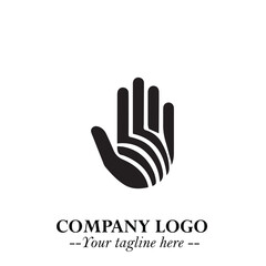 Minimalist Black Hand Logo Symbol on White Background in Clean Modern Silhouette Style