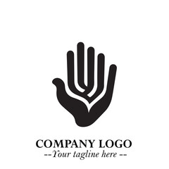 Minimalist Black Hand Logo Symbol on White Background in Clean Modern Silhouette Style
