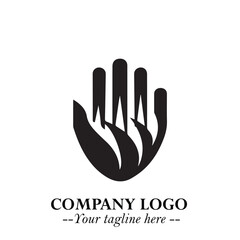 Minimalist Black Hand Logo Symbol on White Background in Clean Modern Silhouette Style