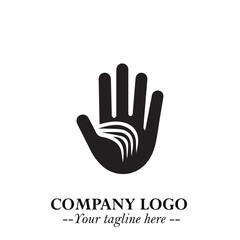 Minimalist Black Hand Logo Symbol on White Background in Clean Modern Silhouette Style