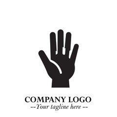 Minimalist Black Hand Logo Symbol on White Background in Clean Modern Silhouette Style
