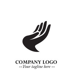 Minimalist Black Hand Logo Symbol on White Background in Clean Modern Silhouette Style
